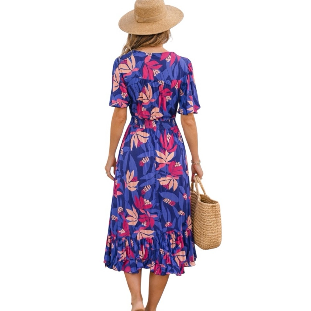 Anthropologie Abel The Label Santa Cruz Floral Midi Dress Blue Pink Boho M - Picture 3 of 10